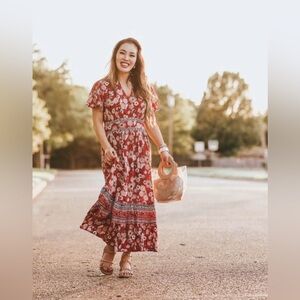 Knox Rose floral red maxi dress size XL